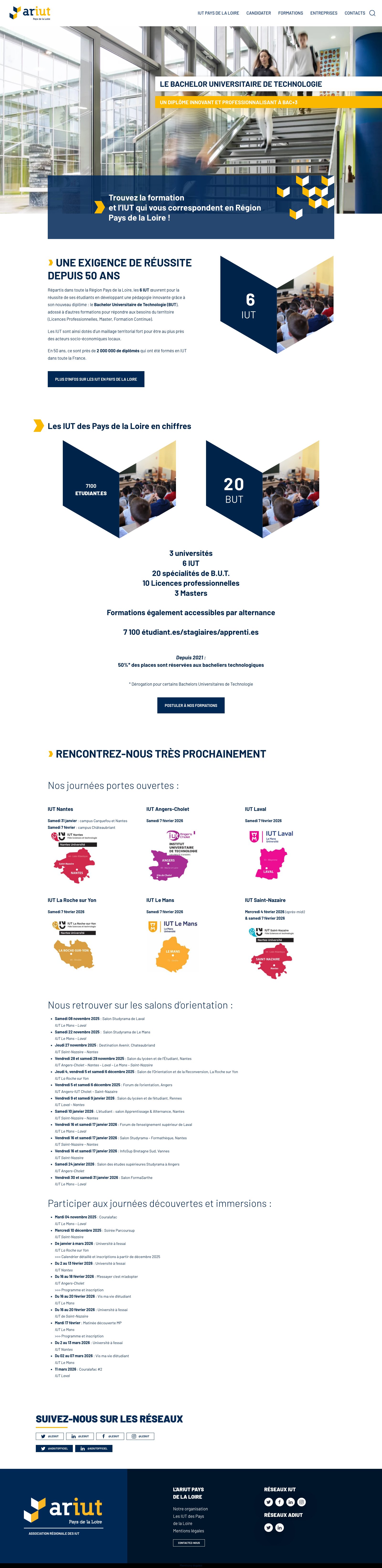Site de l’ARIUT Pays de la Loire — page d’accueil