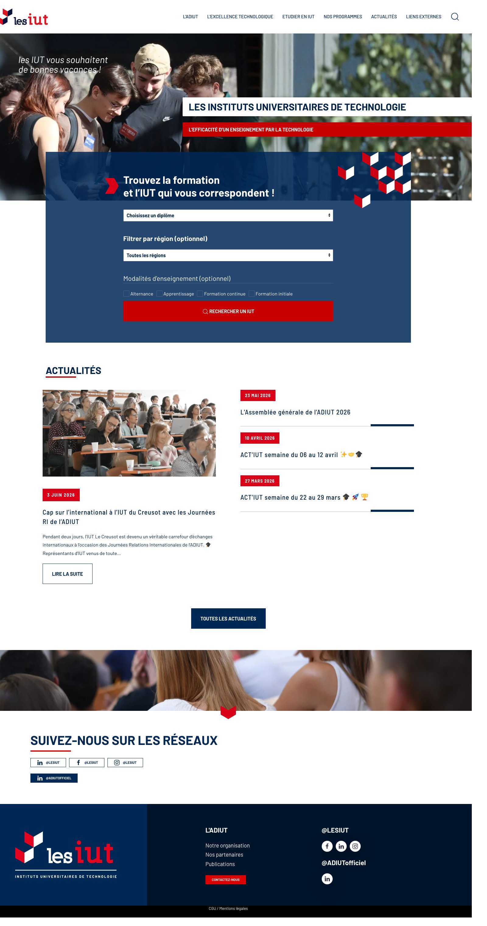 Site les IUT (ADIUT) — page d’accueil