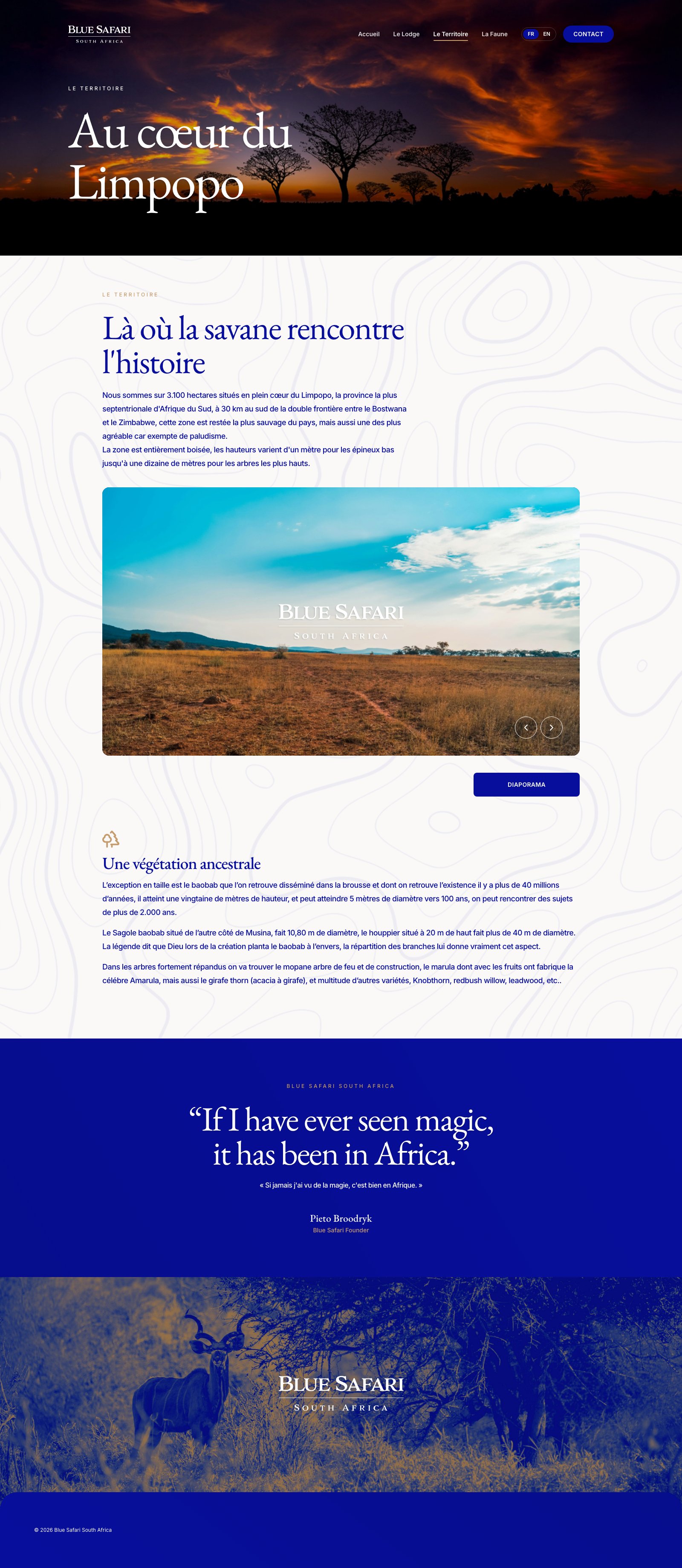 Blue Safari — page Le Territoire