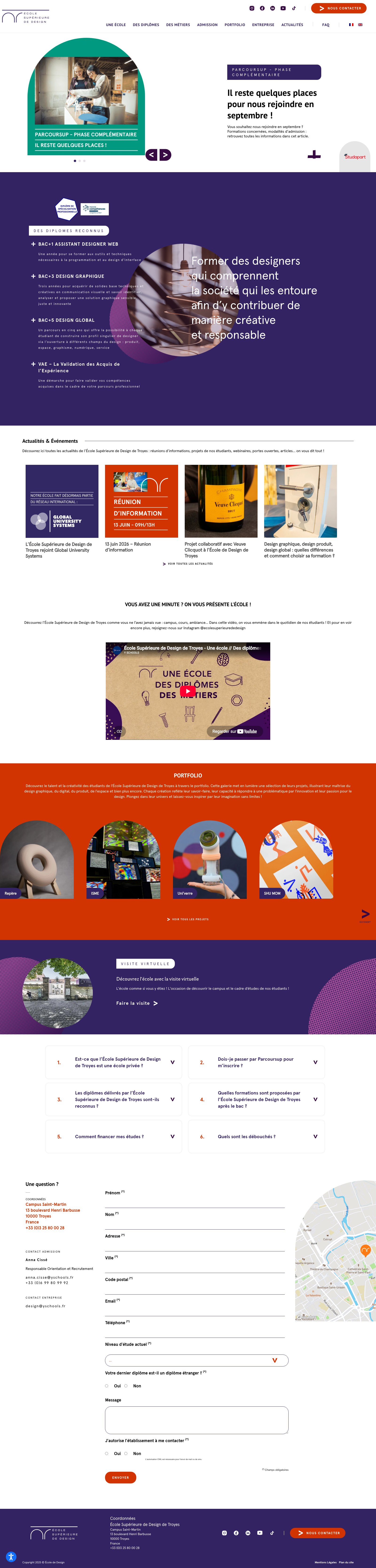 Site de l’École Supérieure de Design de Troyes — page d’accueil