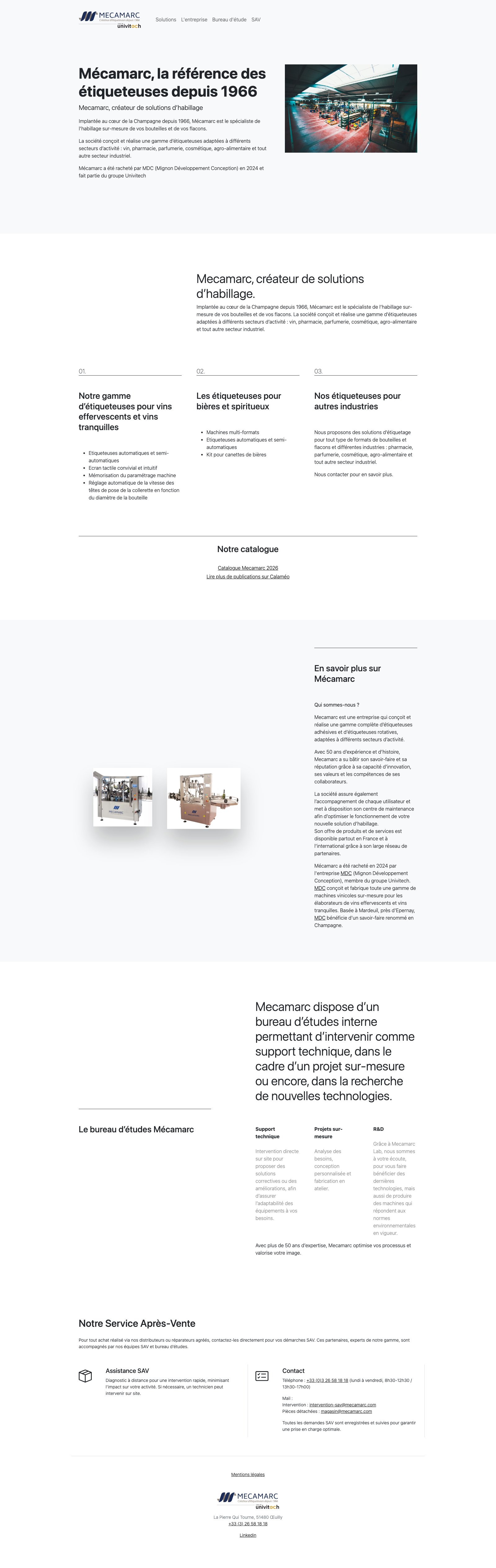 Site Mécamarc (groupe Univitech) — page d’accueil