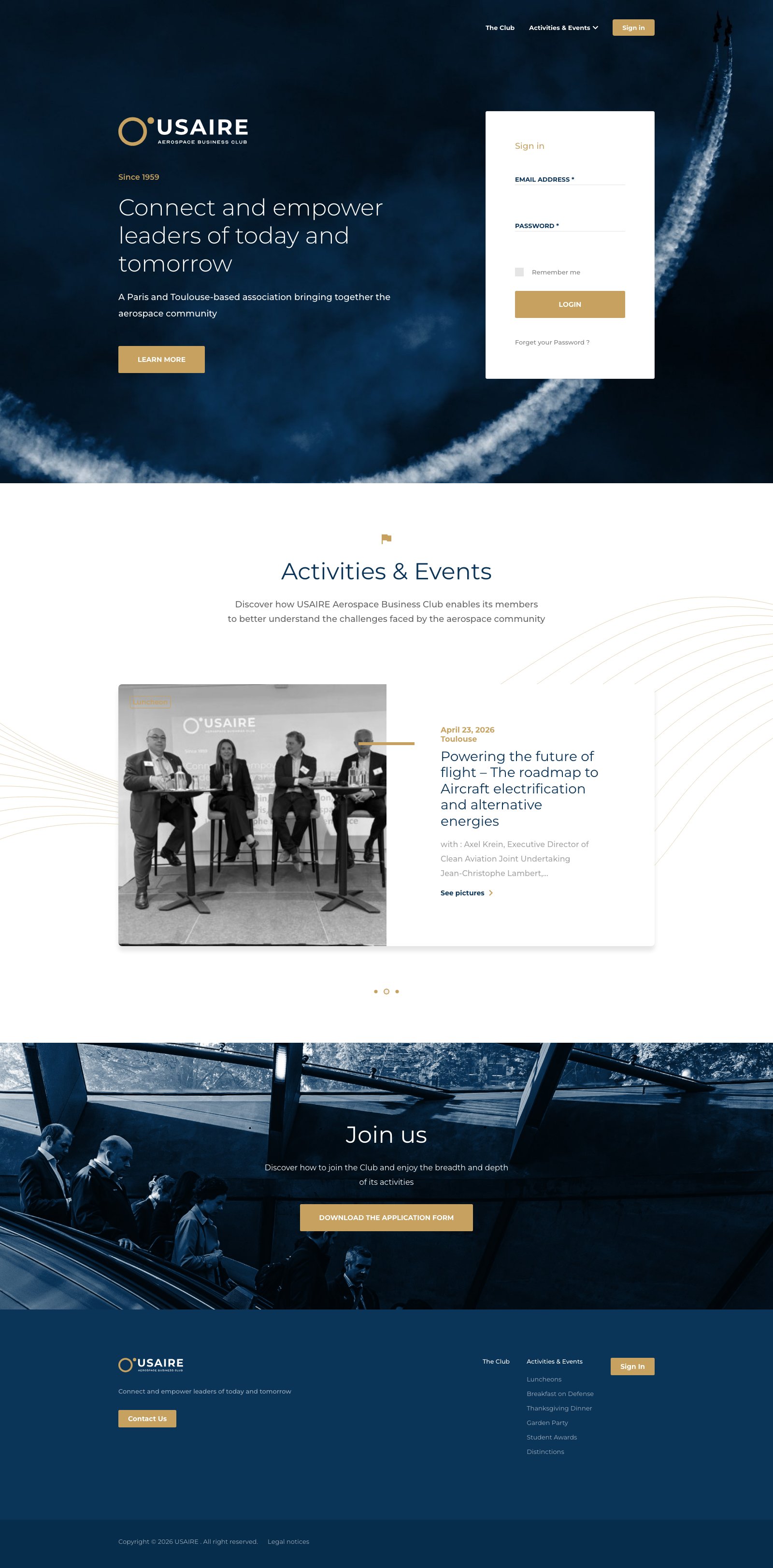 Site USAIRE — page d’accueil